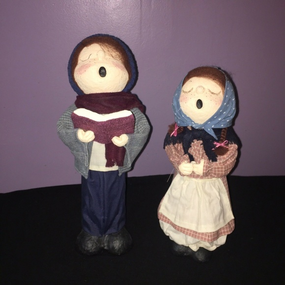 Christmas Holiday Stiffened Fabric Caroler Dolls - Picture 1 of 8